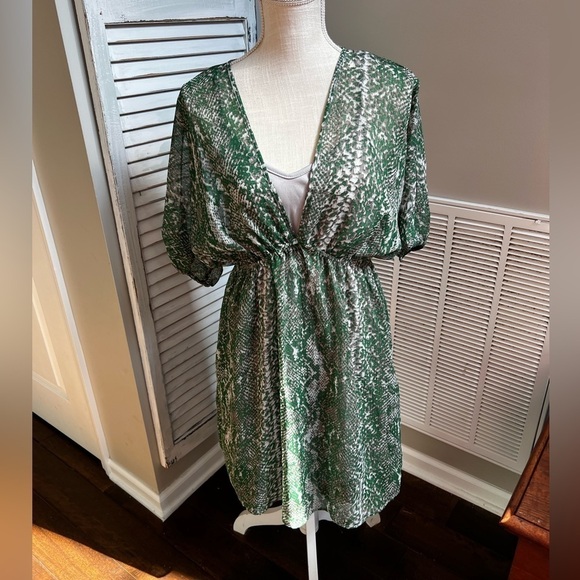 NWT Romeo & Juliet Couture green/gray silk blend fully lined dress. Size M - Picture 1 of 7